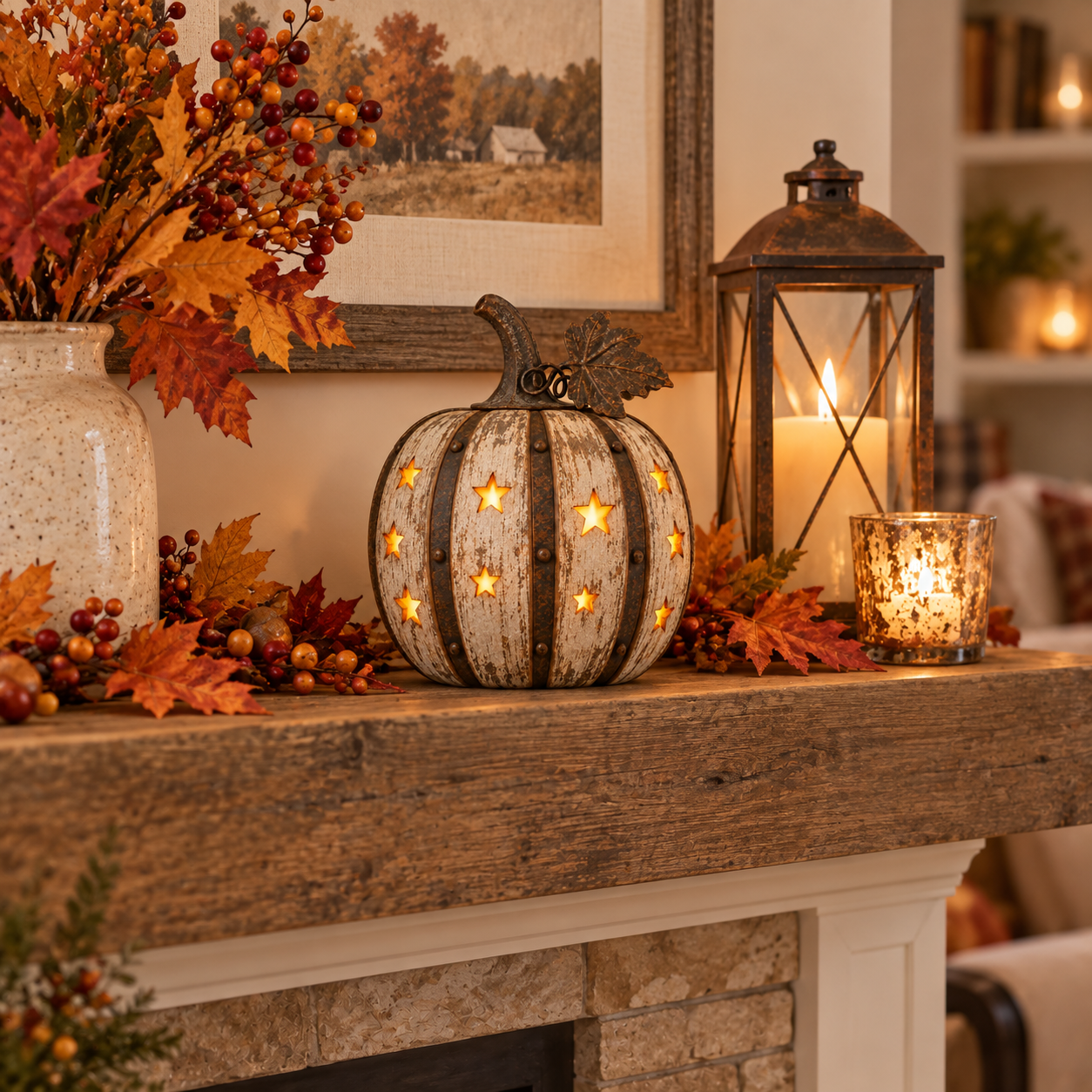 Rustic Starry Pumpkin Lantern Halloween Decor with Remote Control Light ✨🎃