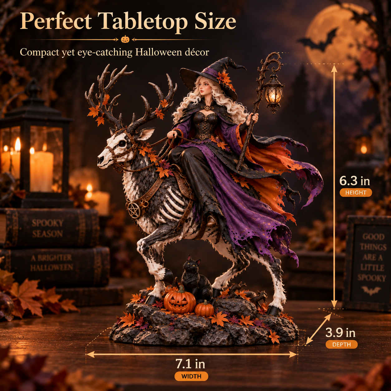 🎃Halloween Witch Riding Skeleton Deer Resin Figurine