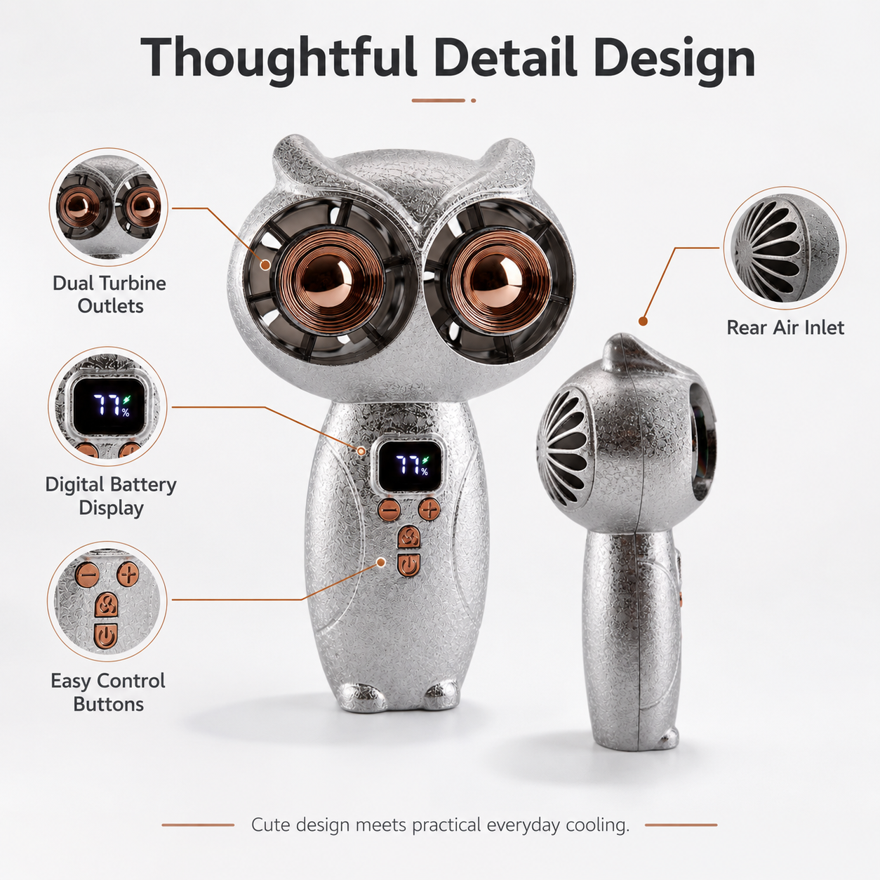 Owl-Shaped Handheld Fan with Digital Display 🦉💨