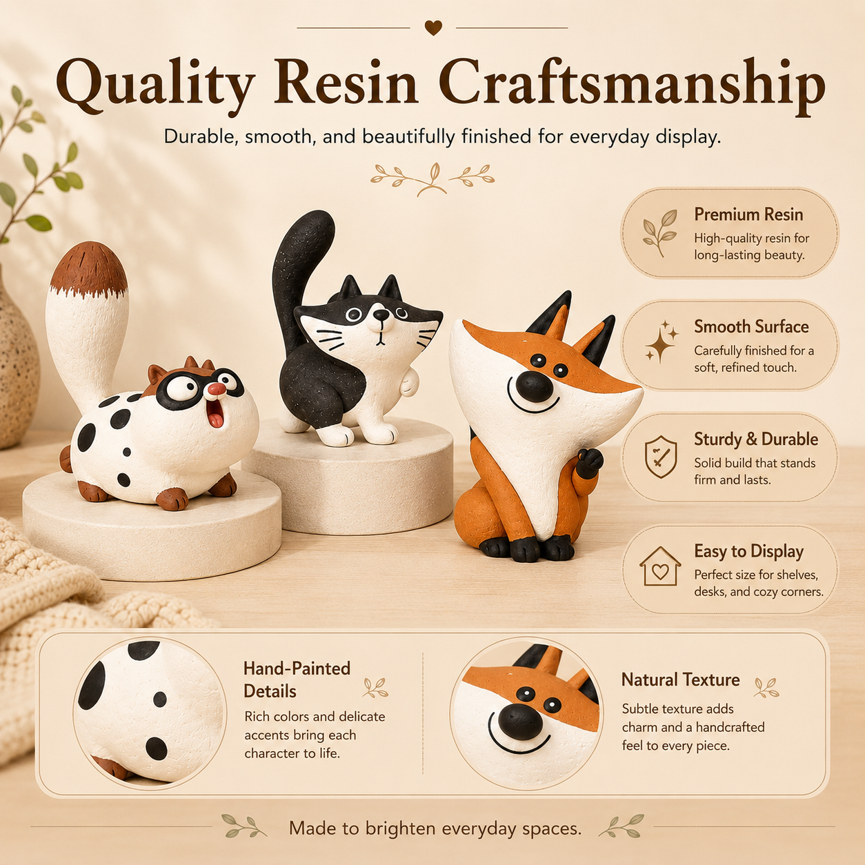 Three Adorable Characters in One Coordinated Set for a Complete and Cheerful Home Display 🐱🦊✨