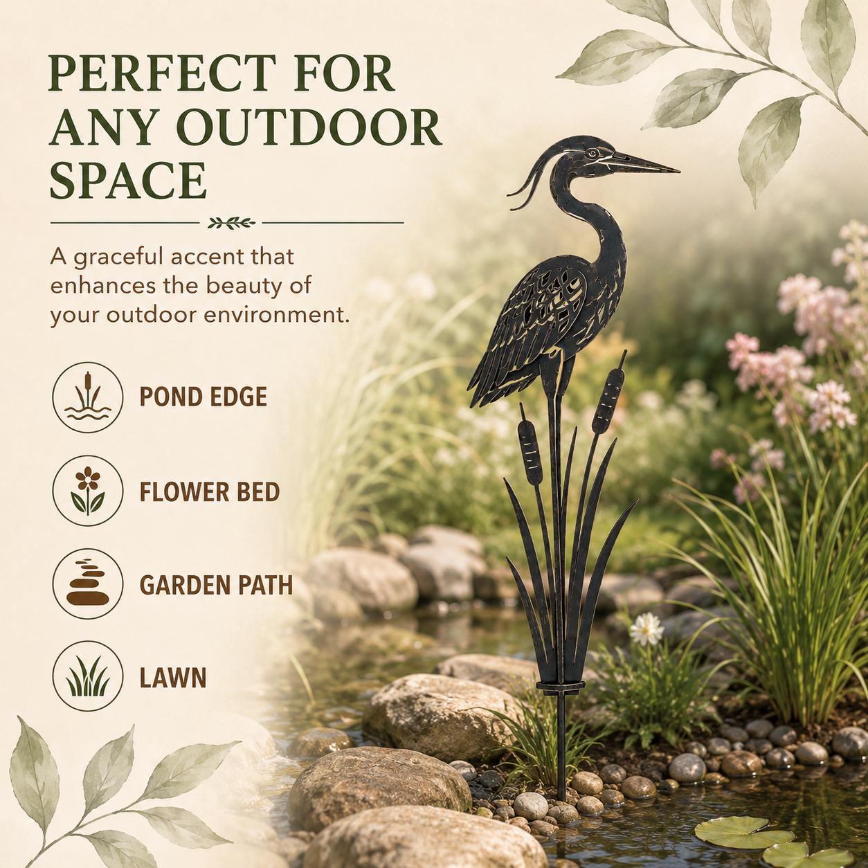 🐦Metal Heron Garden Stake