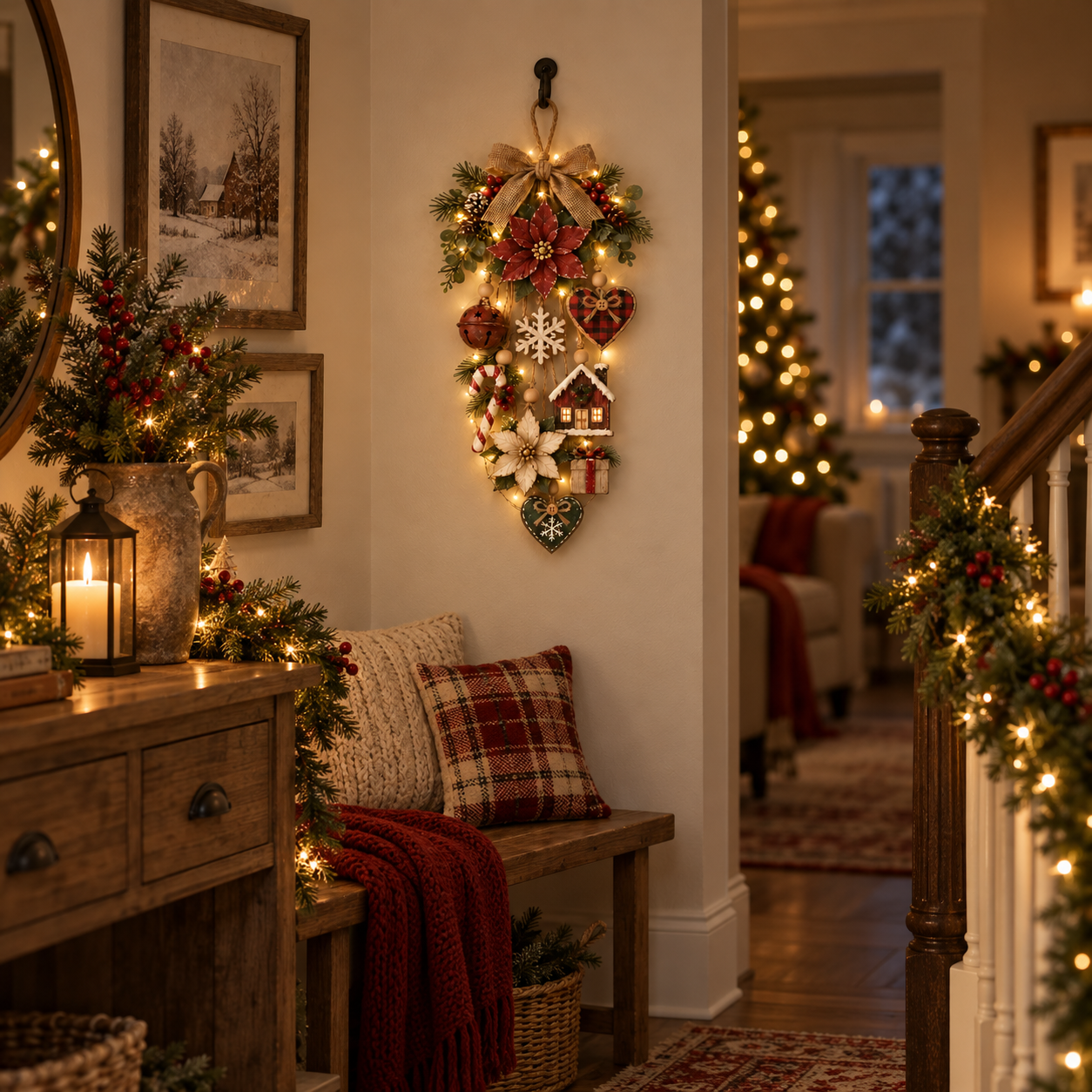 🎄Rustic Lighted Christmas Hanging Wall Decor