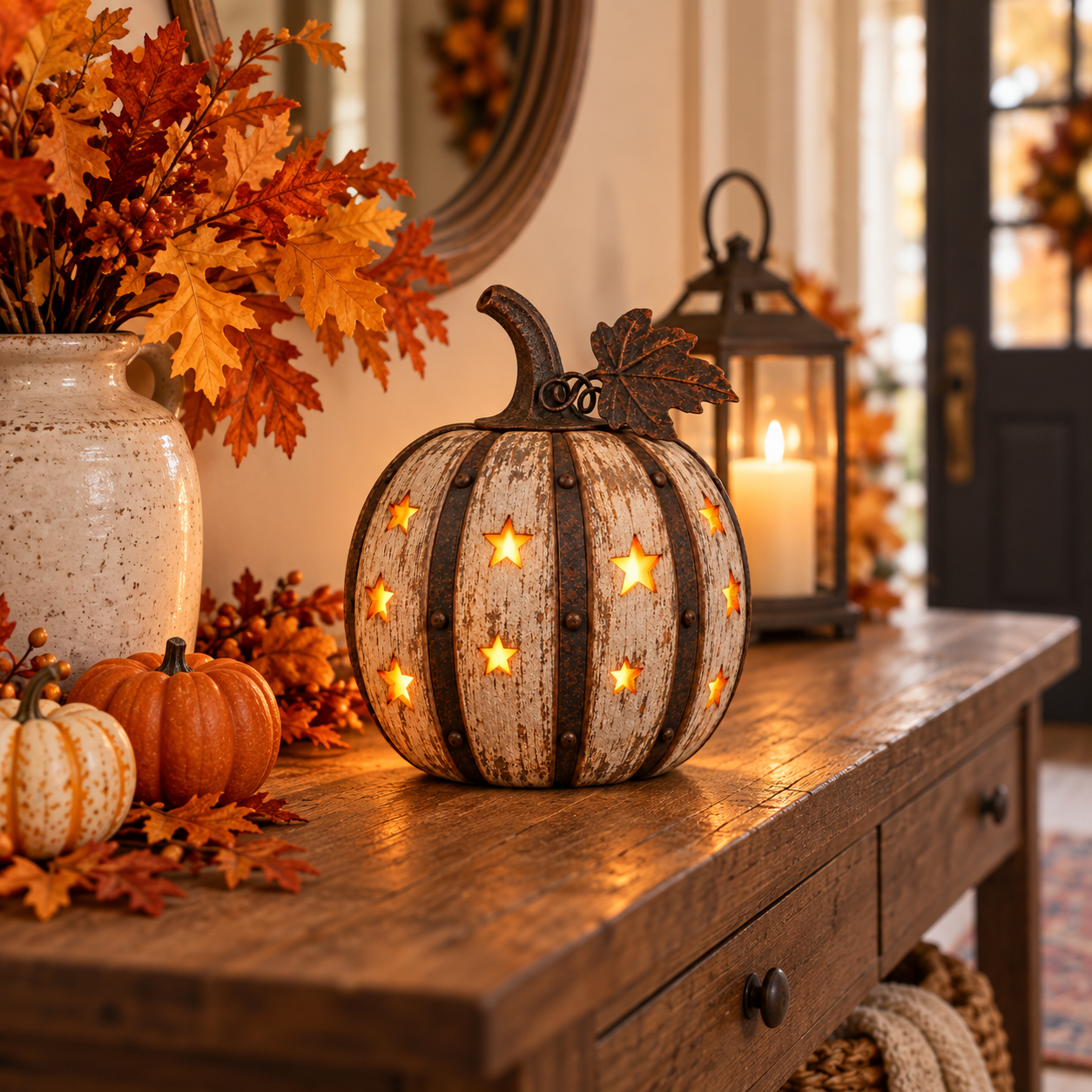 Rustic Starry Pumpkin Lantern Halloween Decor with Remote Control Light ✨🎃