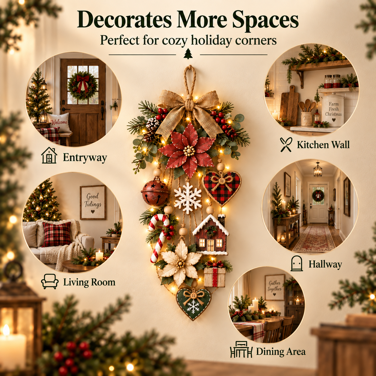🎄Rustic Lighted Christmas Hanging Wall Decor