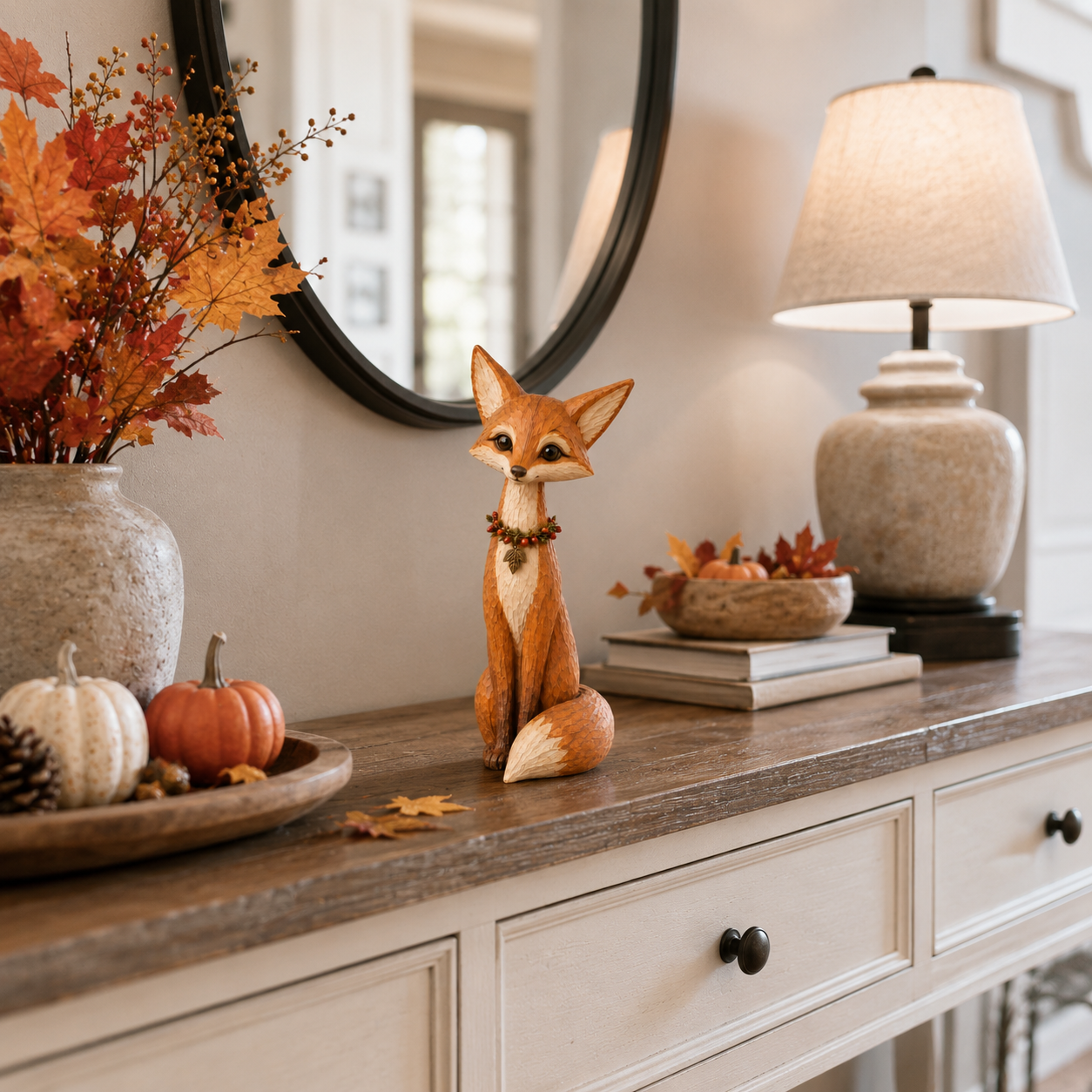 Hand-Carved Wooden Fox Figurine – 11.8-Inch Slim Woodland Tabletop Décor 🍂