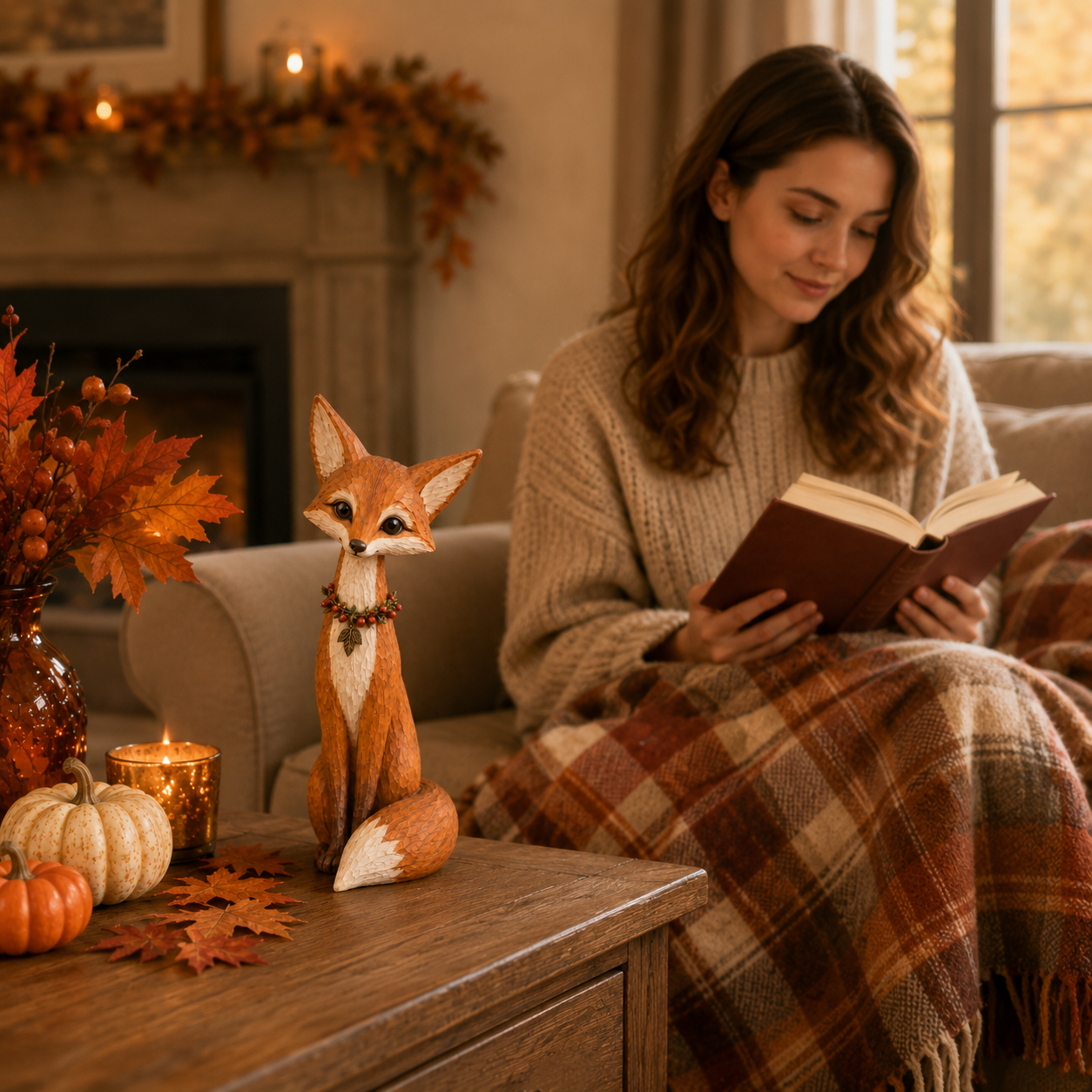 Hand-Carved Wooden Fox Figurine – 11.8-Inch Slim Woodland Tabletop Décor 🍂