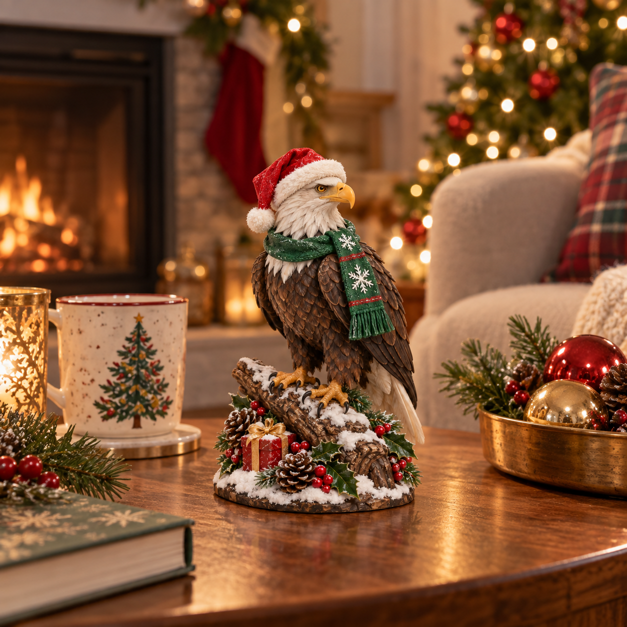 Christmas Bald Eagle Figurine with Santa Hat & Scarf🦅🎄