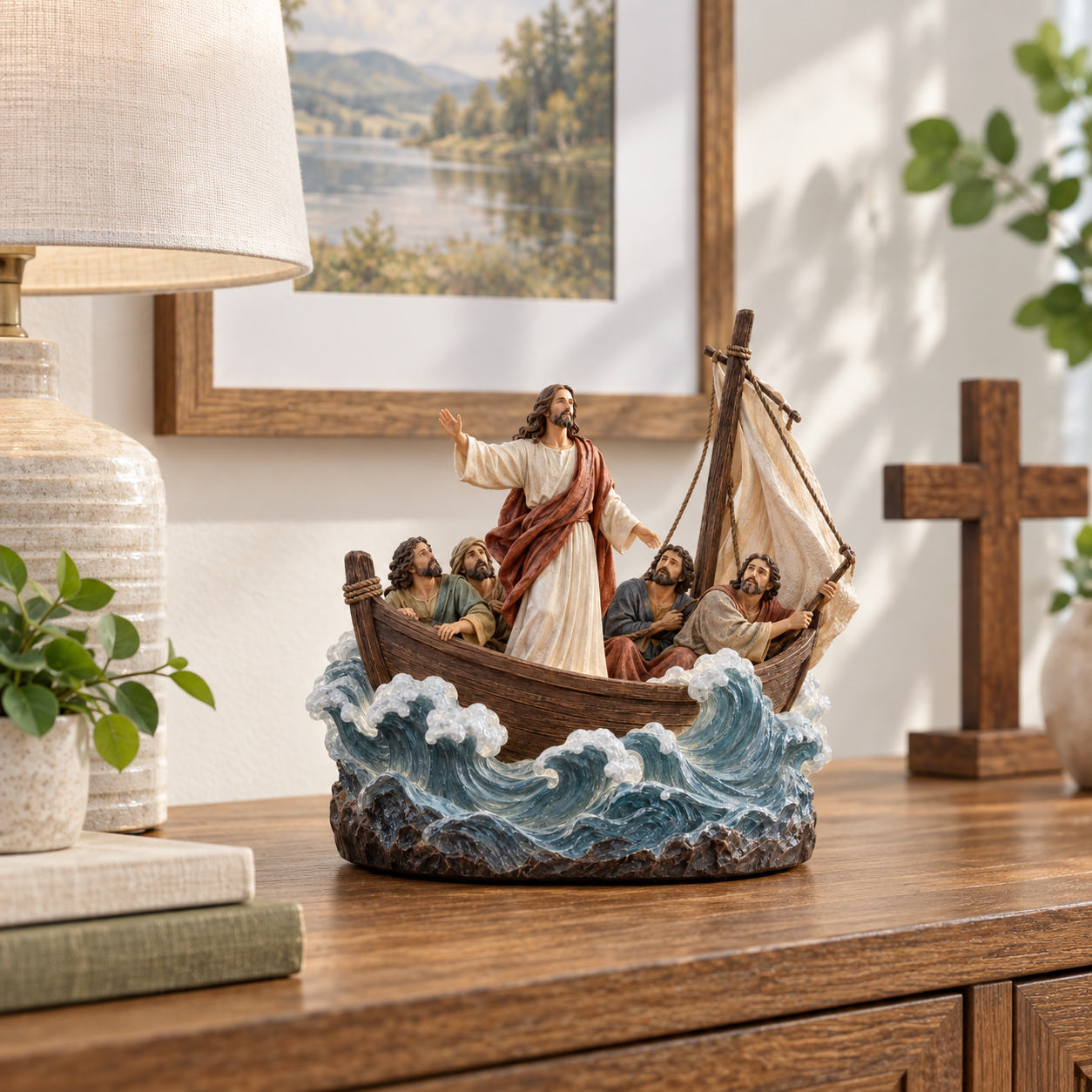 ✝️Jesus Calms the Storm Lighted Resin Figurine