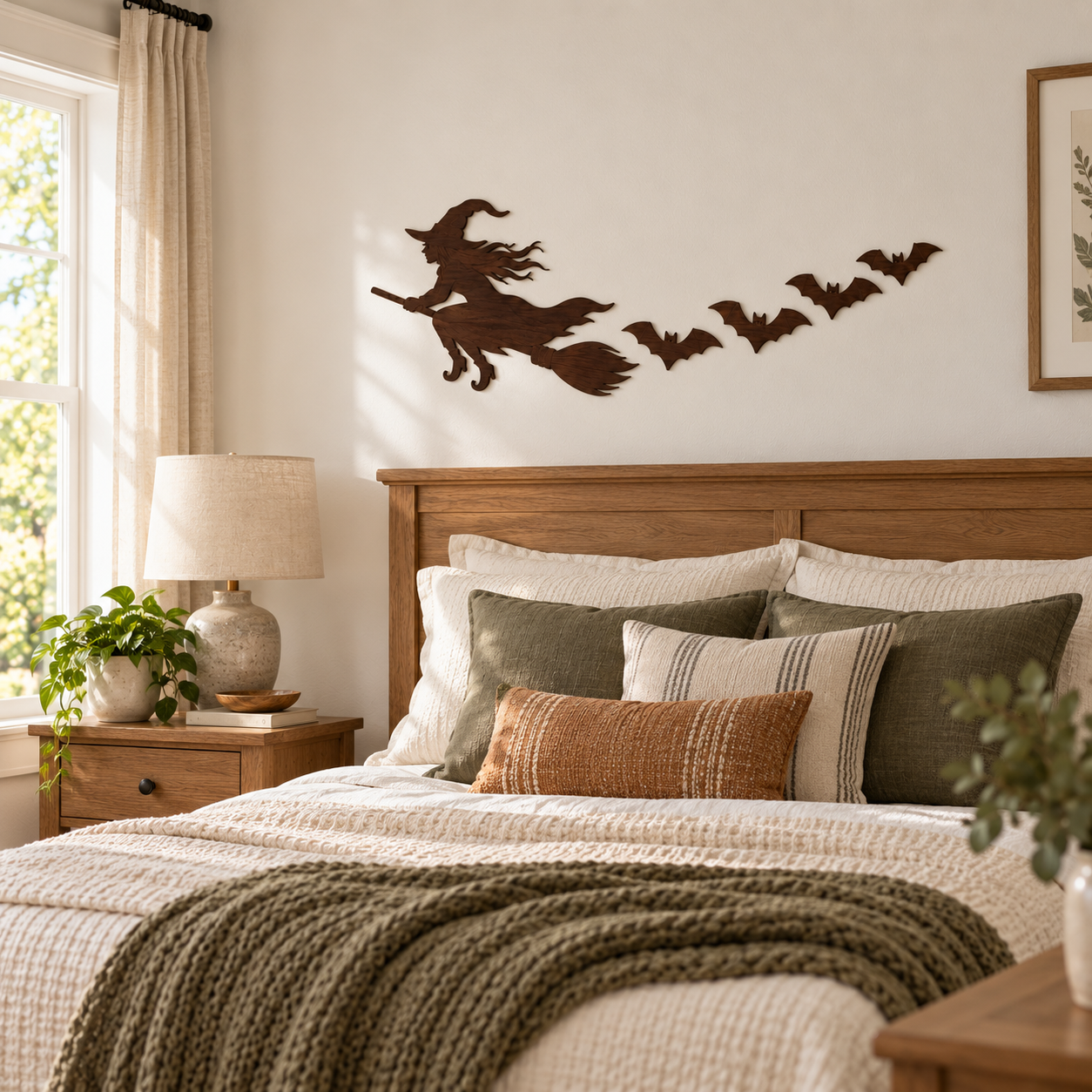 🎃 5-Piece Halloween Lighted Wall Decor Set – Flying Witch & Bats with Remote Control