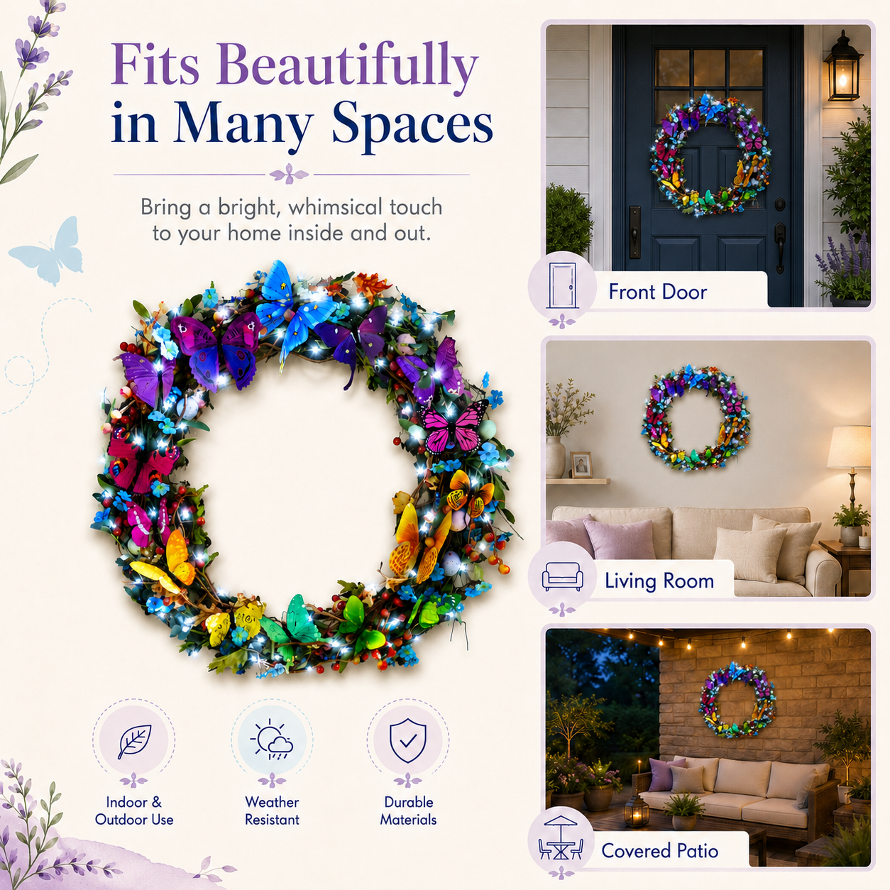 Colorful Butterfly Wreath with Cool White LED Lights and Remote Control 🦋✨