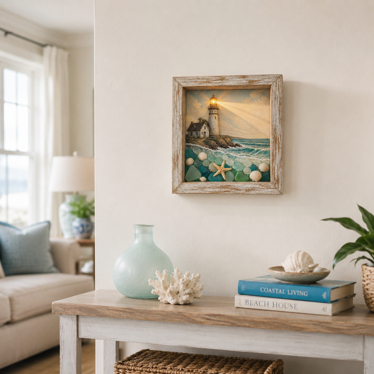 🌊 Lighted Coastal Lighthouse Shadow Box Wall Art ✨