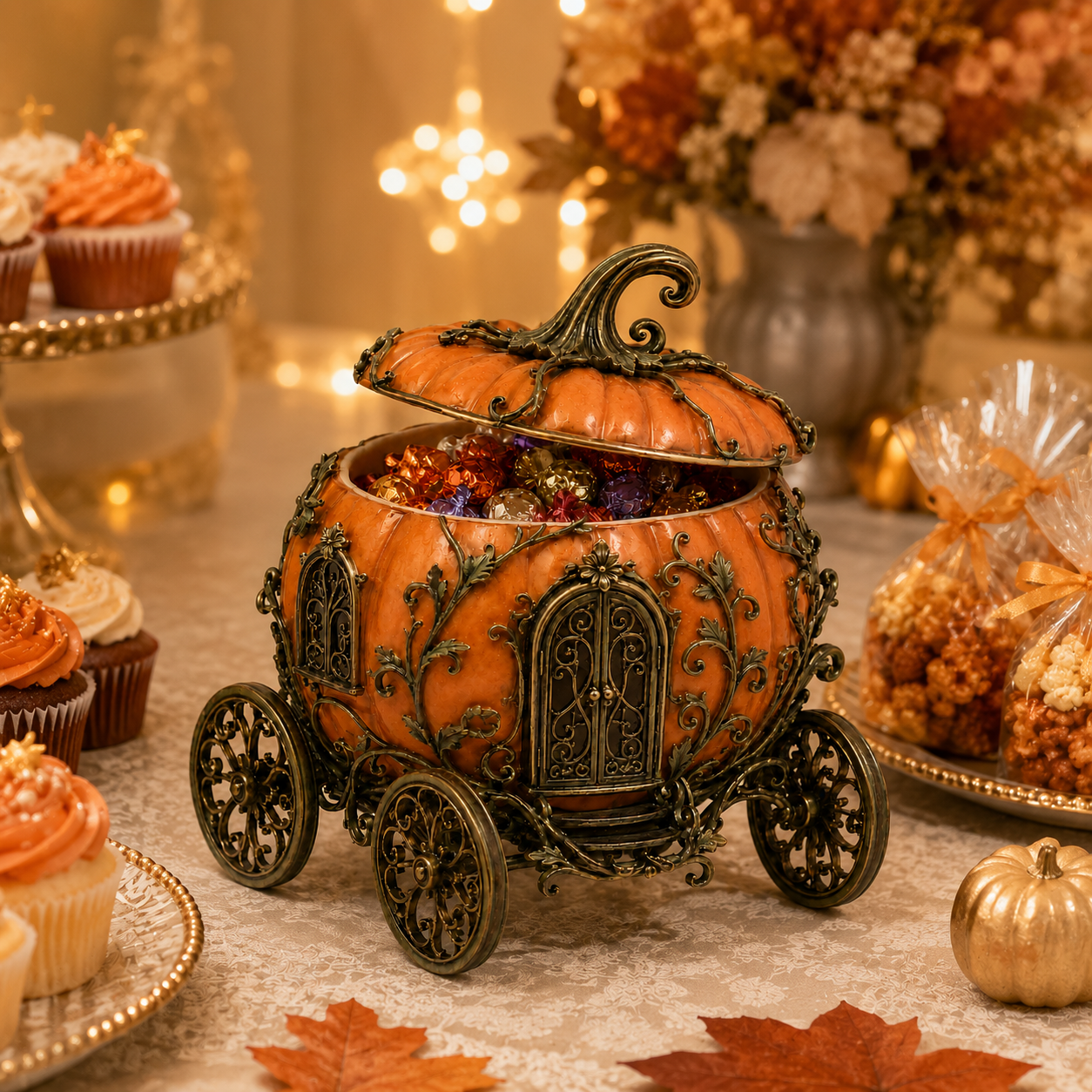 🎃 Enchanted Pumpkin Carriage Candy Jar – Vintage Fairy-Tale Candy Storage & Tabletop Décor 🍬