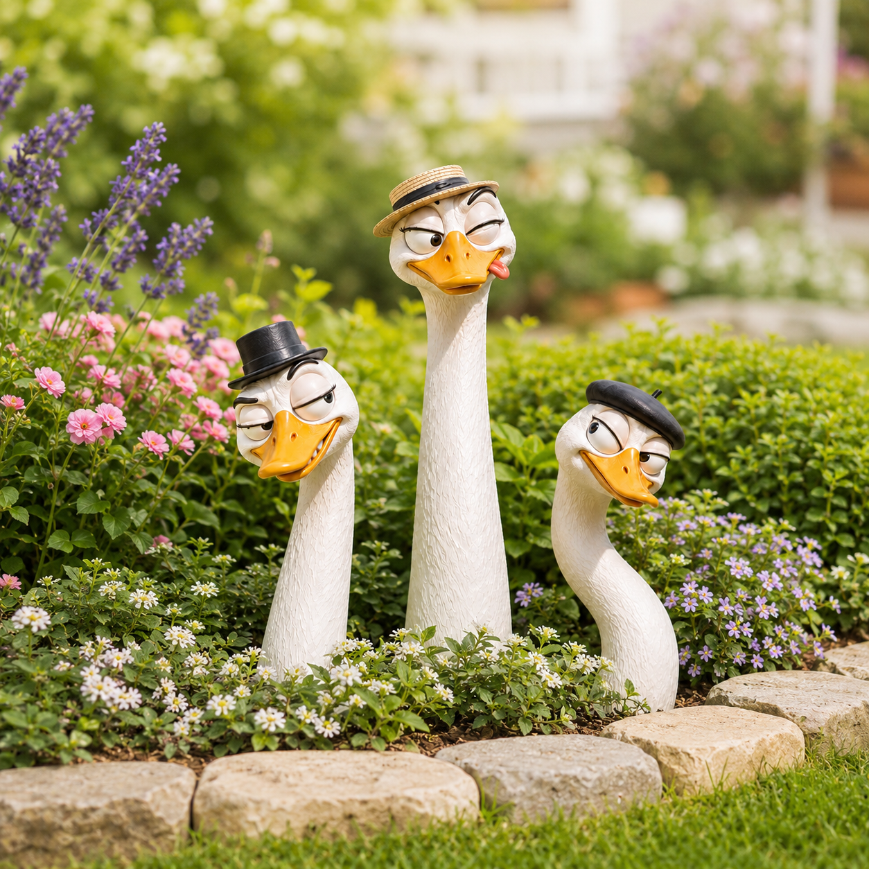 Funny Gentleman Goose Garden Statue Trio
