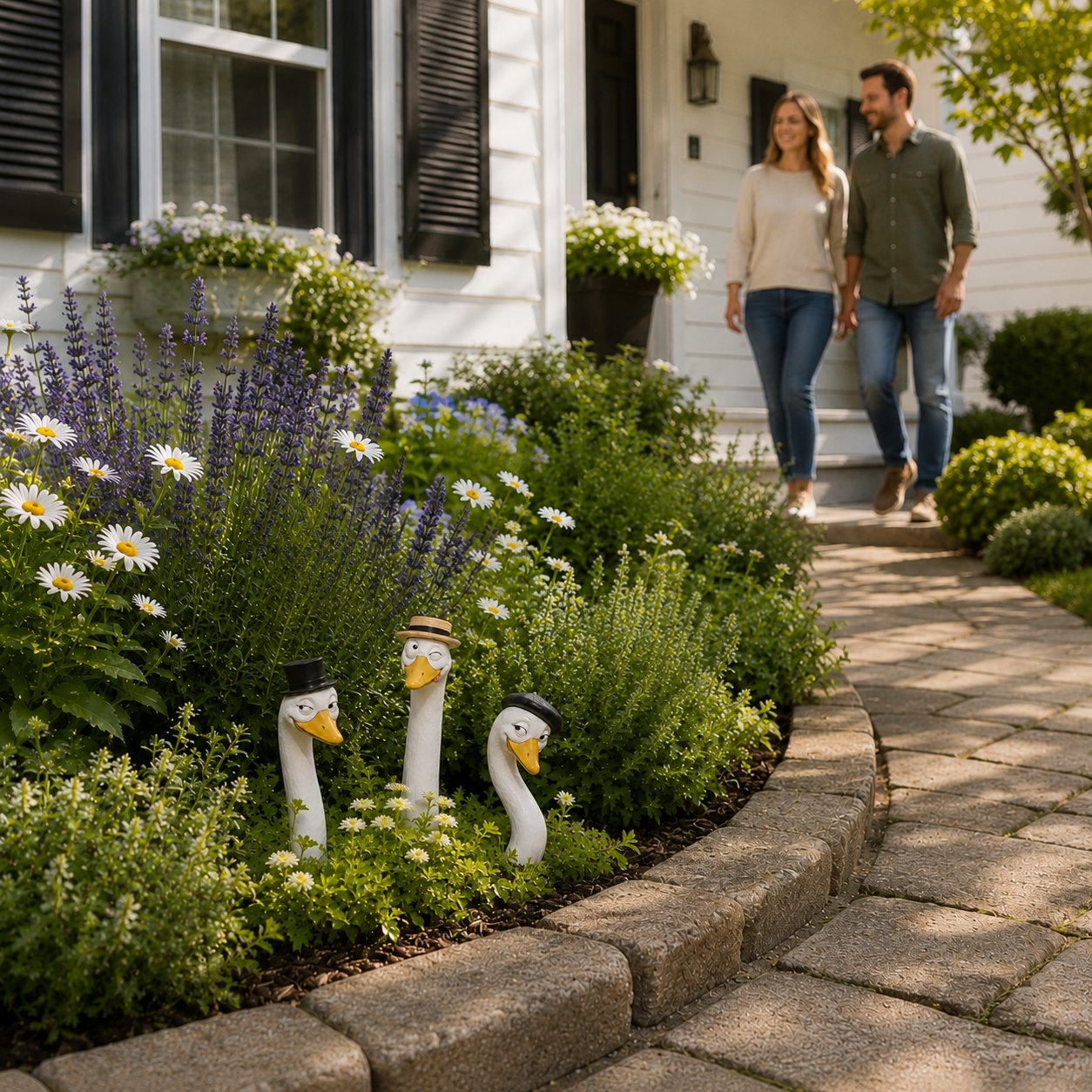 Funny Gentleman Goose Garden Statue Trio