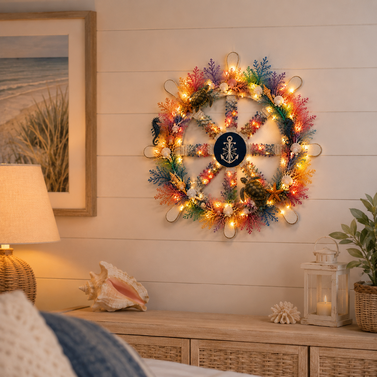 Colorful Ocean Ship Wheel Wall Decor with LED Lights and Remote Control 🌊⚓