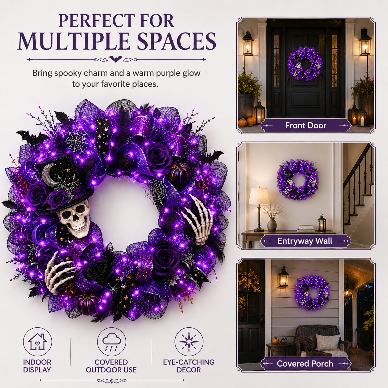 Light Up Halloween with a Spellbinding Purple Gothic Wreath 💀💜🎃✨