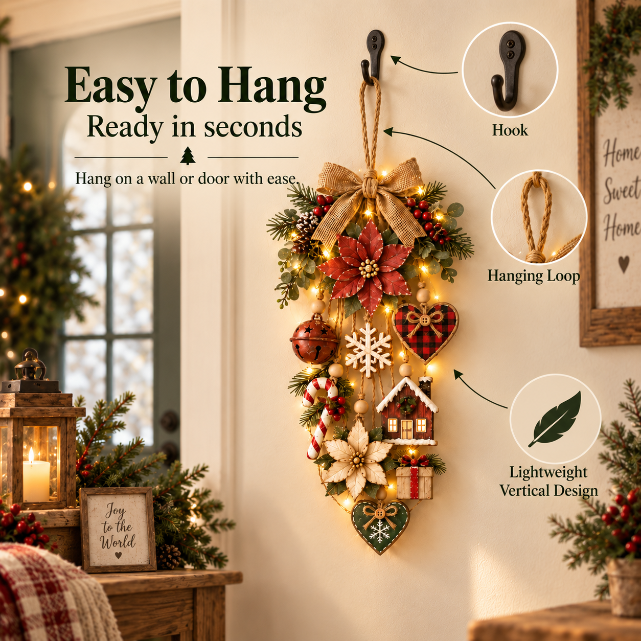 🎄Rustic Lighted Christmas Hanging Wall Decor