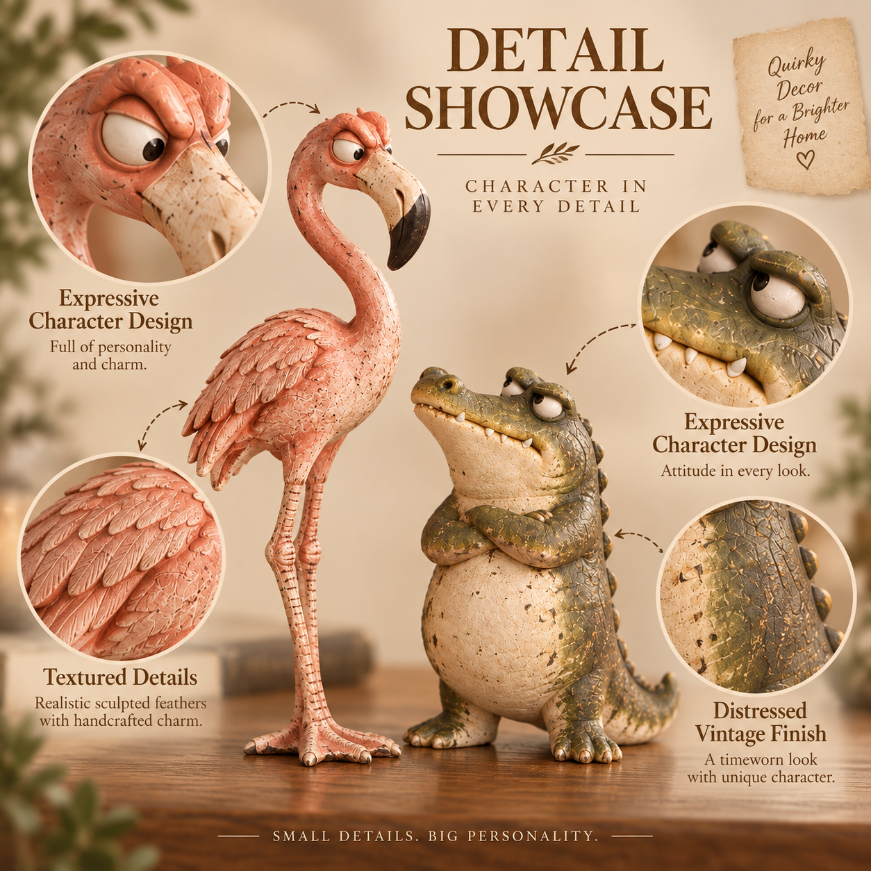 🦩Funny Flamingo & Crocodile Resin Figurines