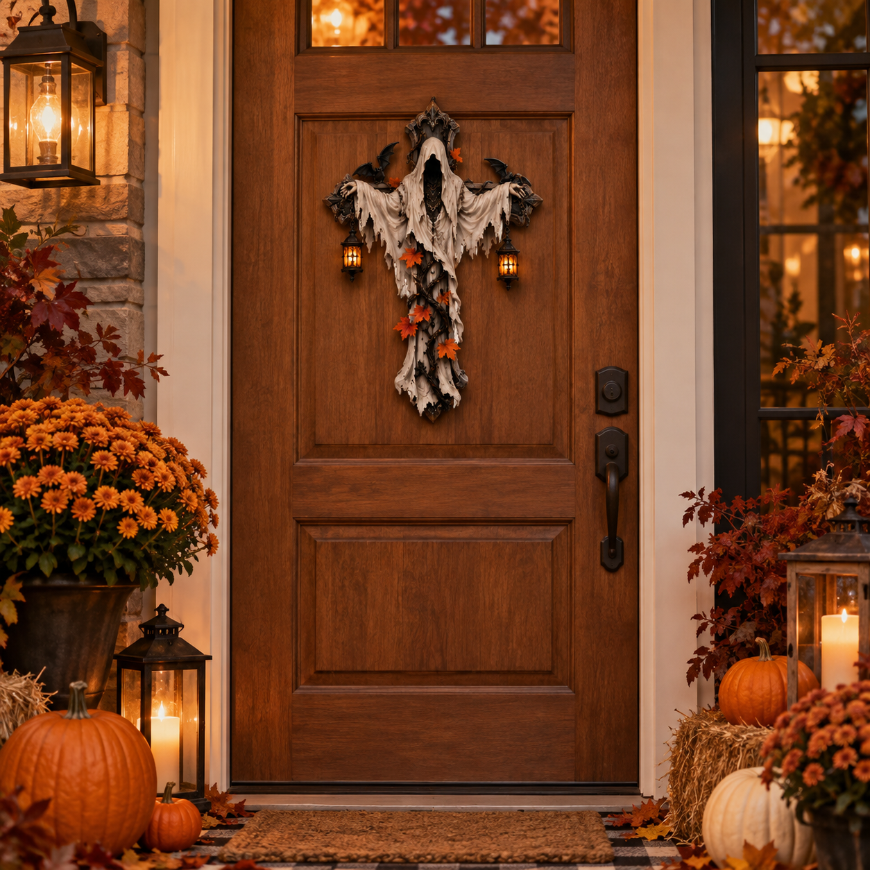 Lighted Halloween Ghost Cross Wall Decor