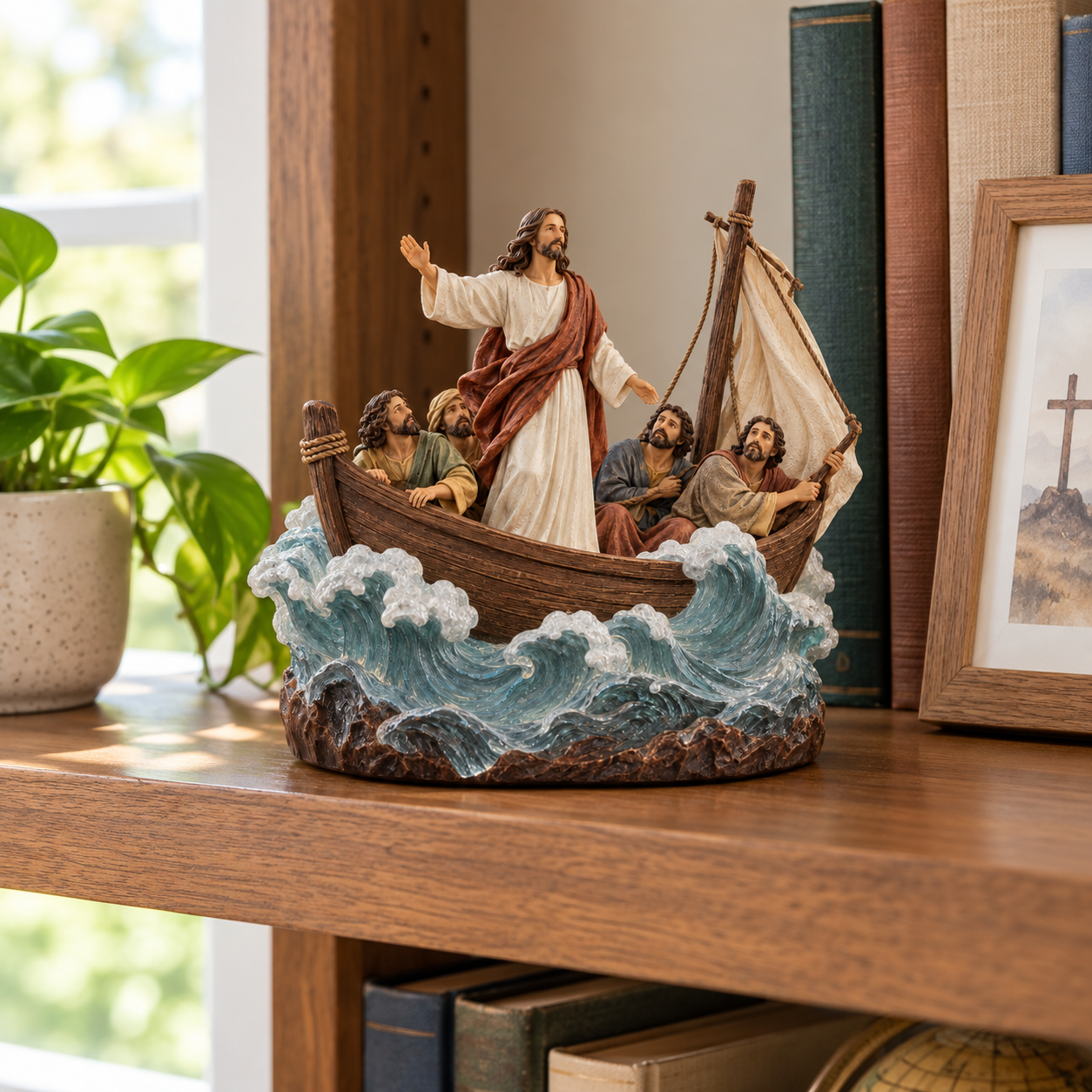 ✝️Jesus Calms the Storm Lighted Resin Figurine