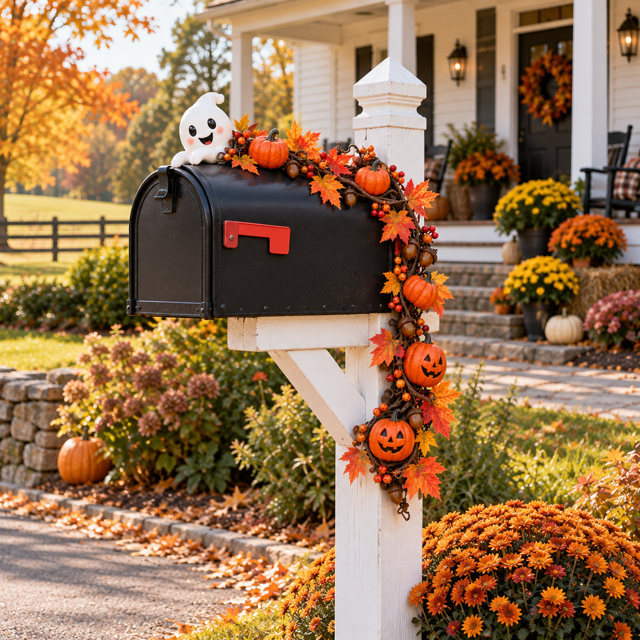 Fall Ghost & Pumpkin Mailbox Decoration🎃