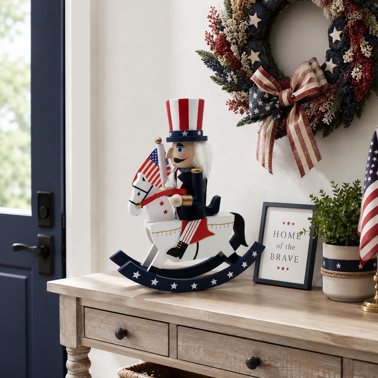 “Uncle Sam Nutcracker on Rocking Horse – Patriotic Holiday Décor”