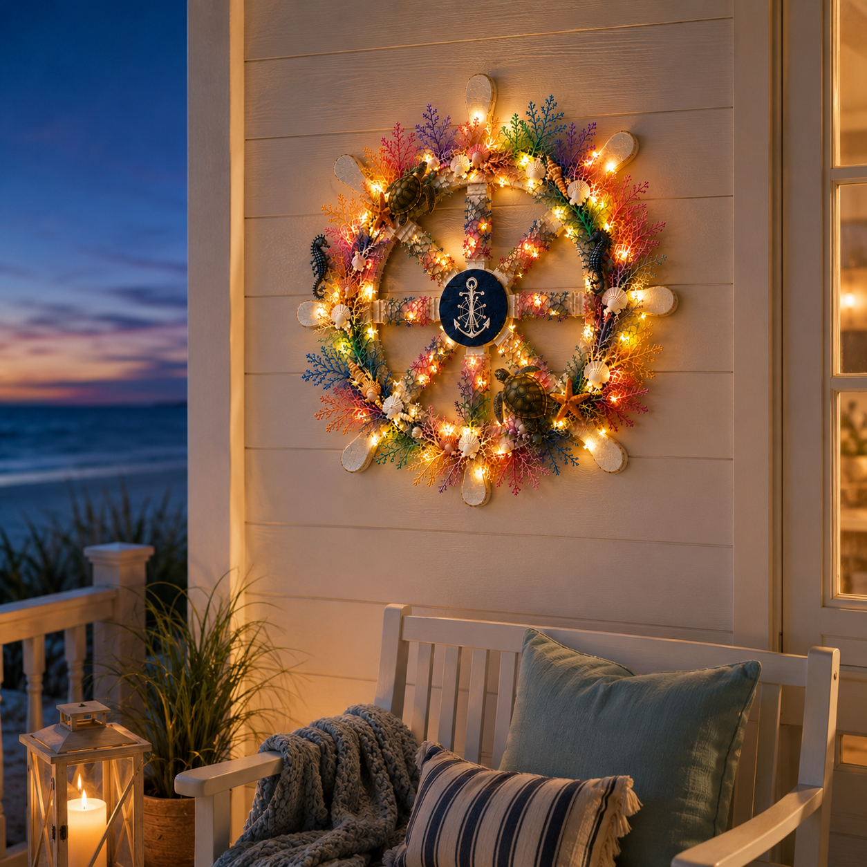 Colorful Ocean Ship Wheel Wall Decor with LED Lights and Remote Control 🌊⚓