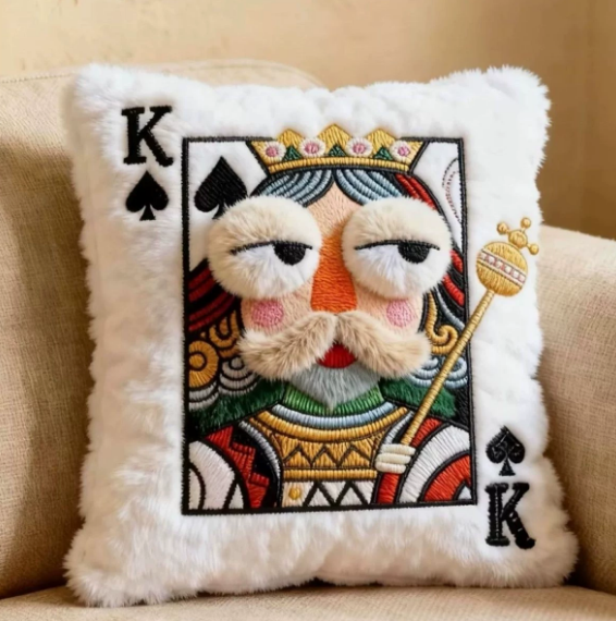 Whimsical Plush Playing Card Pillow – King / Jack / Queen Design