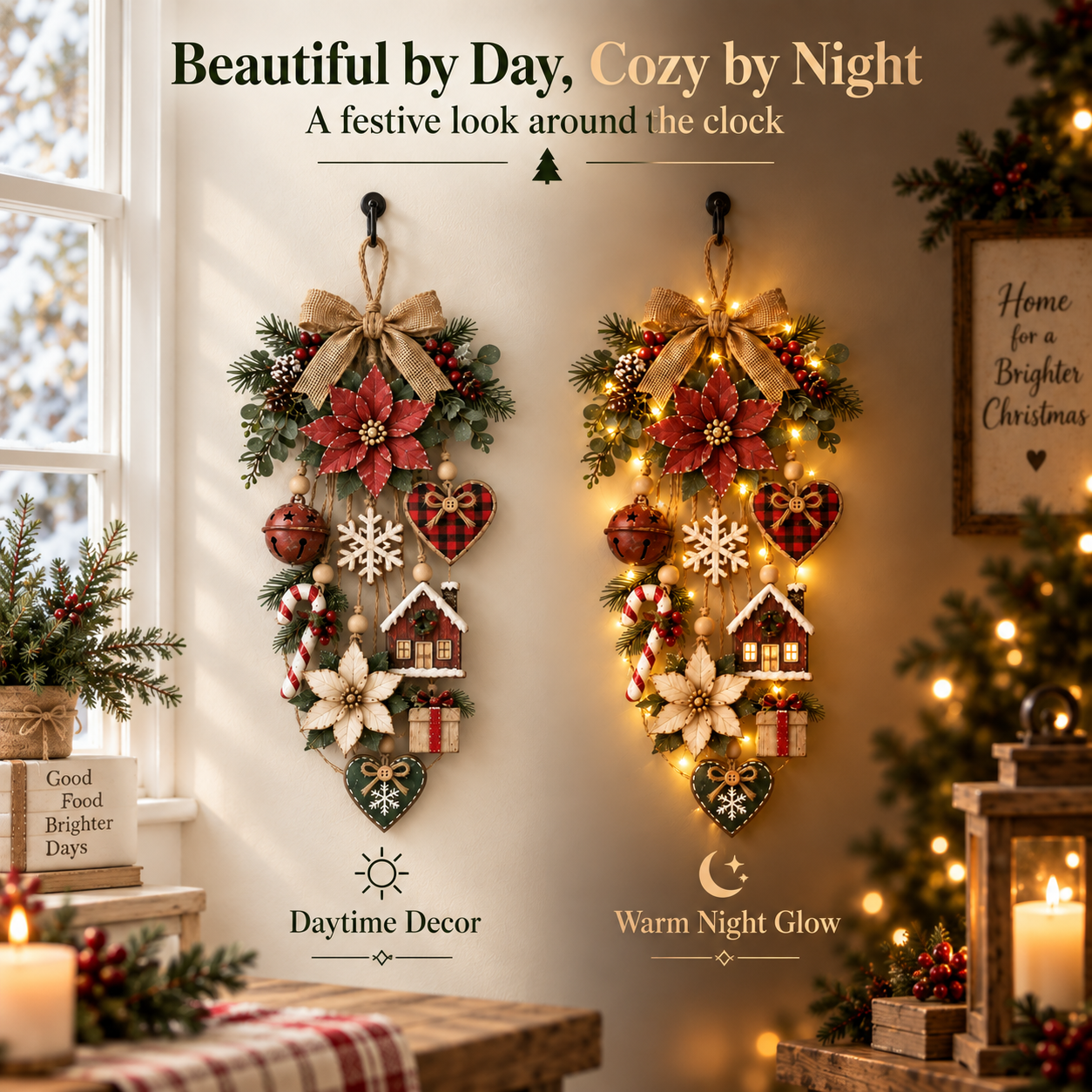 🎄Rustic Lighted Christmas Hanging Wall Decor