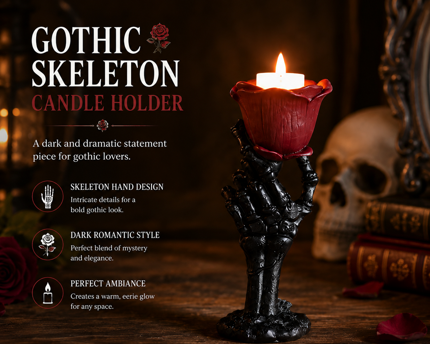 🌹 Gothic Rose Candle Holder