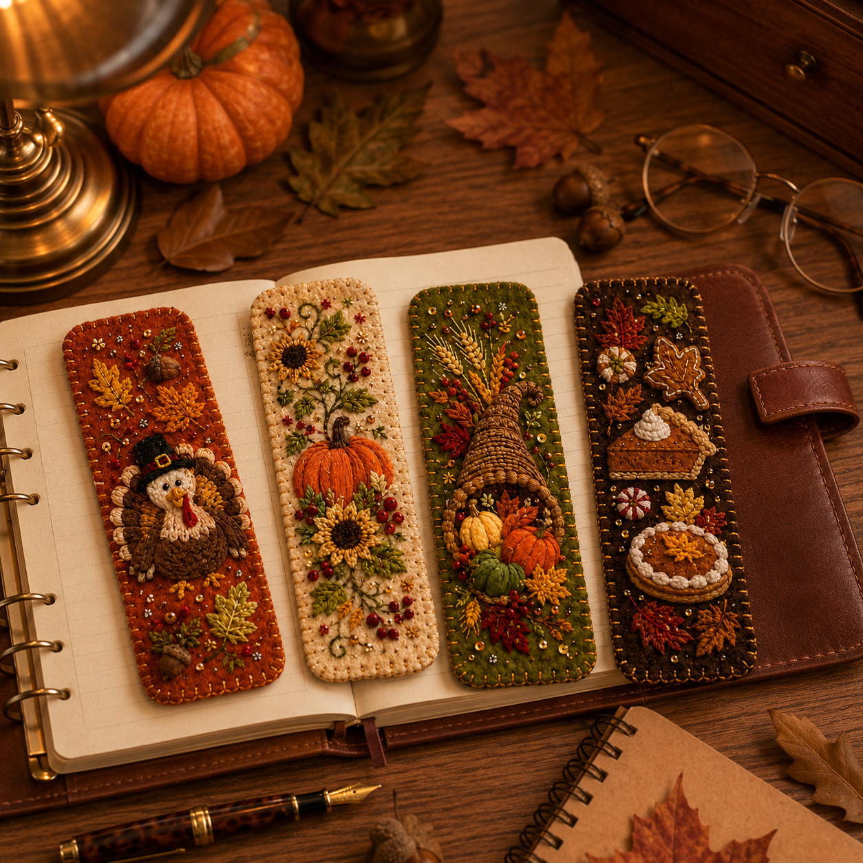 Thanksgiving Embroidered Felt Bookmarks🍁