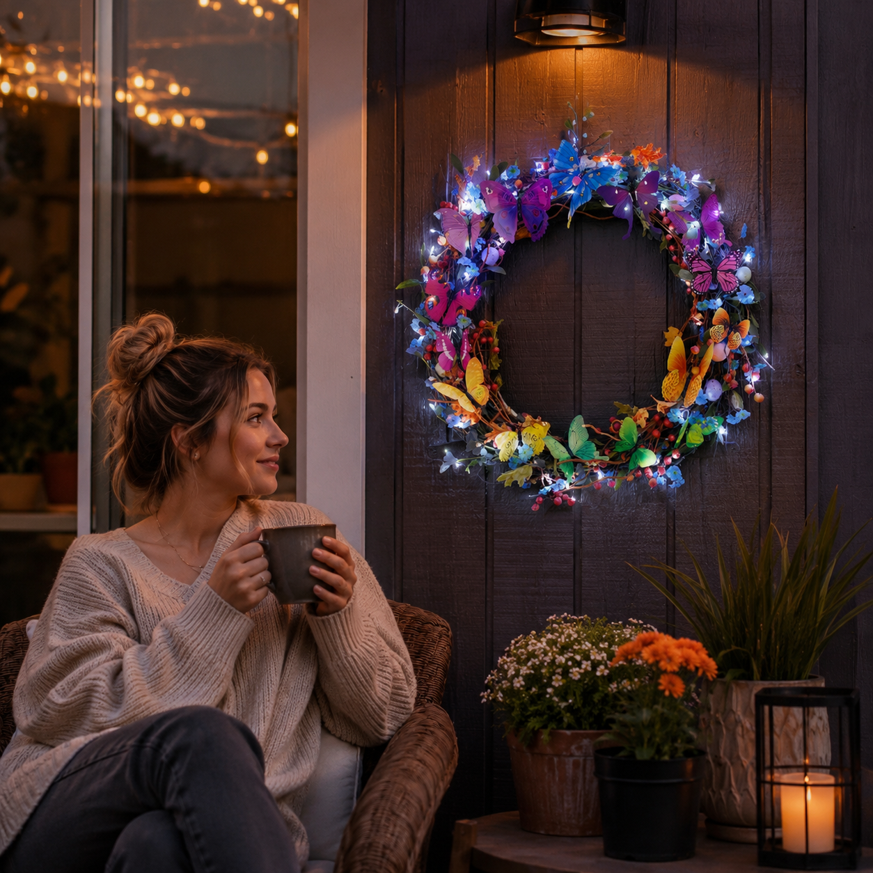 Colorful Butterfly Wreath with Cool White LED Lights and Remote Control 🦋✨