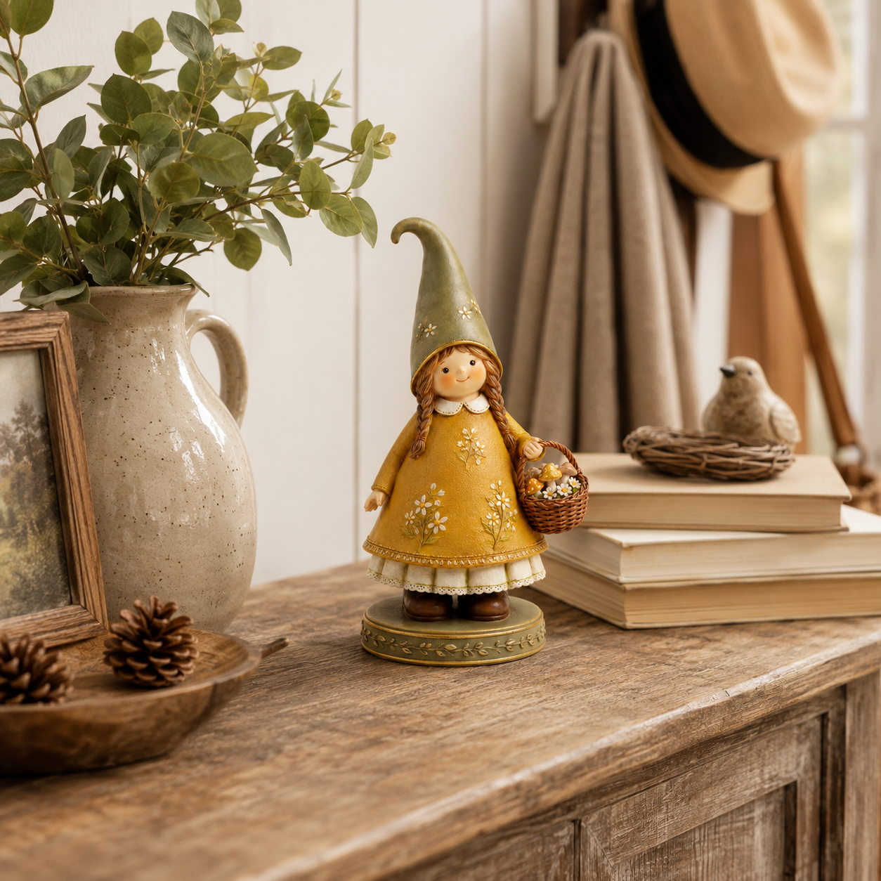 Charming Woodland Girl Resin Figurine with Mushroom Basket🍄