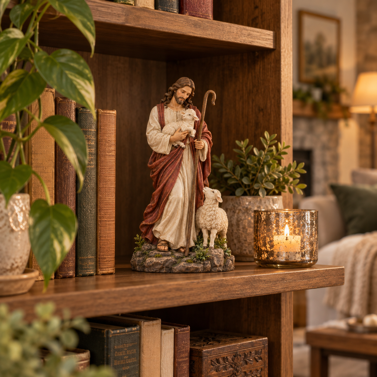 Jesus Good Shepherd Resin Figurine with Lambs✨