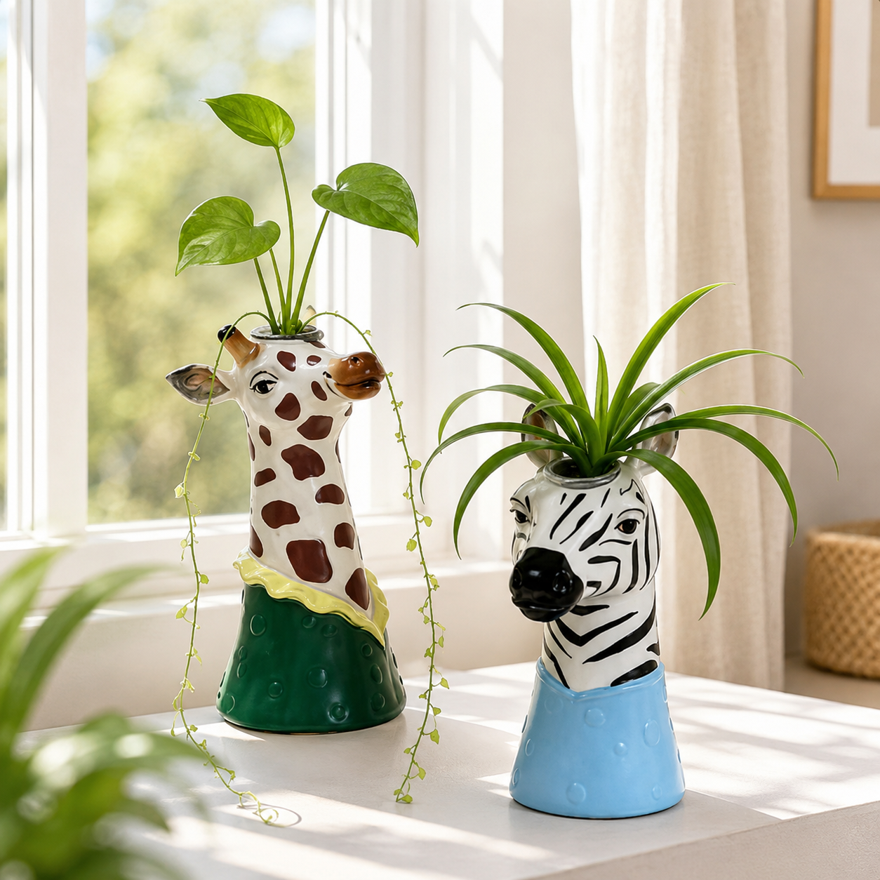 Cute Giraffe & Zebra Planter Vase