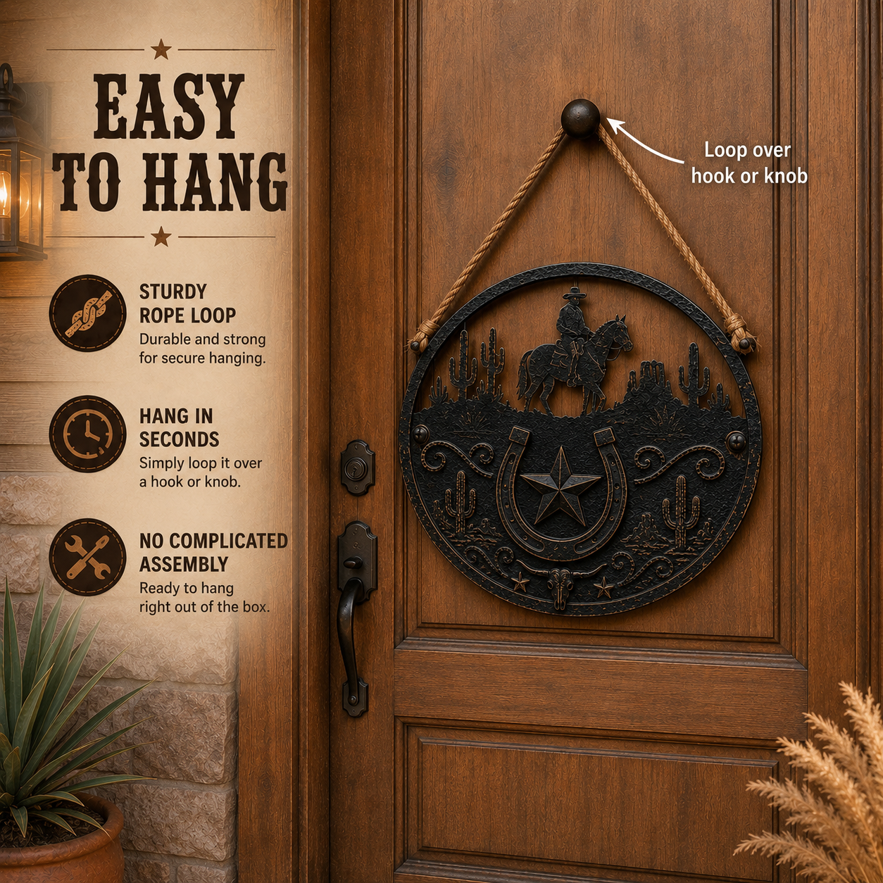 Western Cowboy Wooden Door Hanger