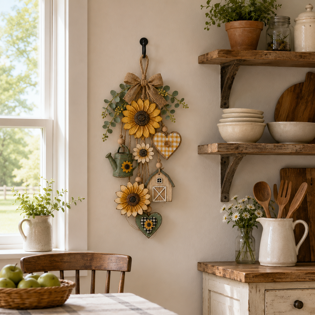 Rustic Wooden Garden-Themed Hanging Ornament with Remote Control Fairy Lights