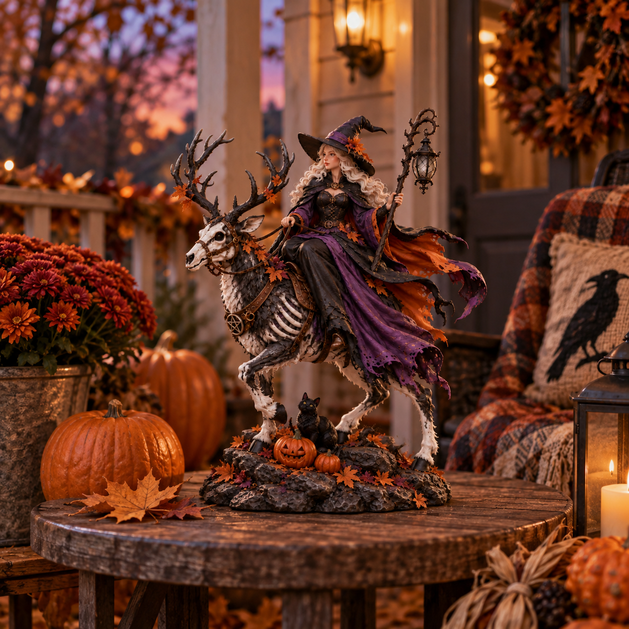 🎃Halloween Witch Riding Skeleton Deer Resin Figurine