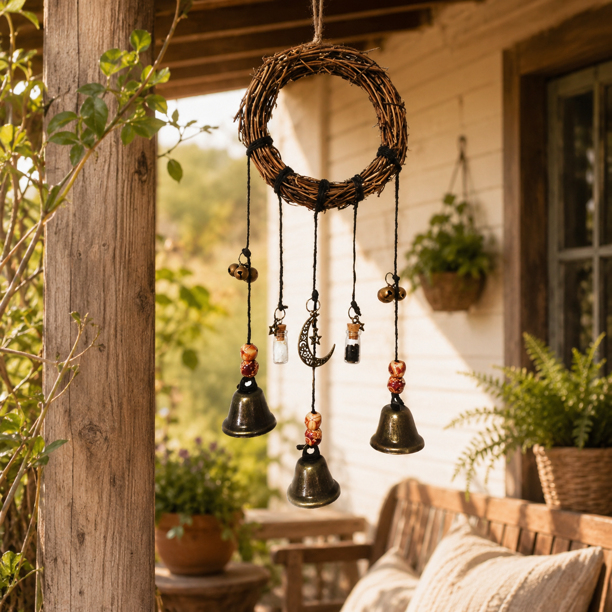 Boho Hanging Wind Chime 🔔 Rustic Bell Decor for Patio, Porch, Garden & Window