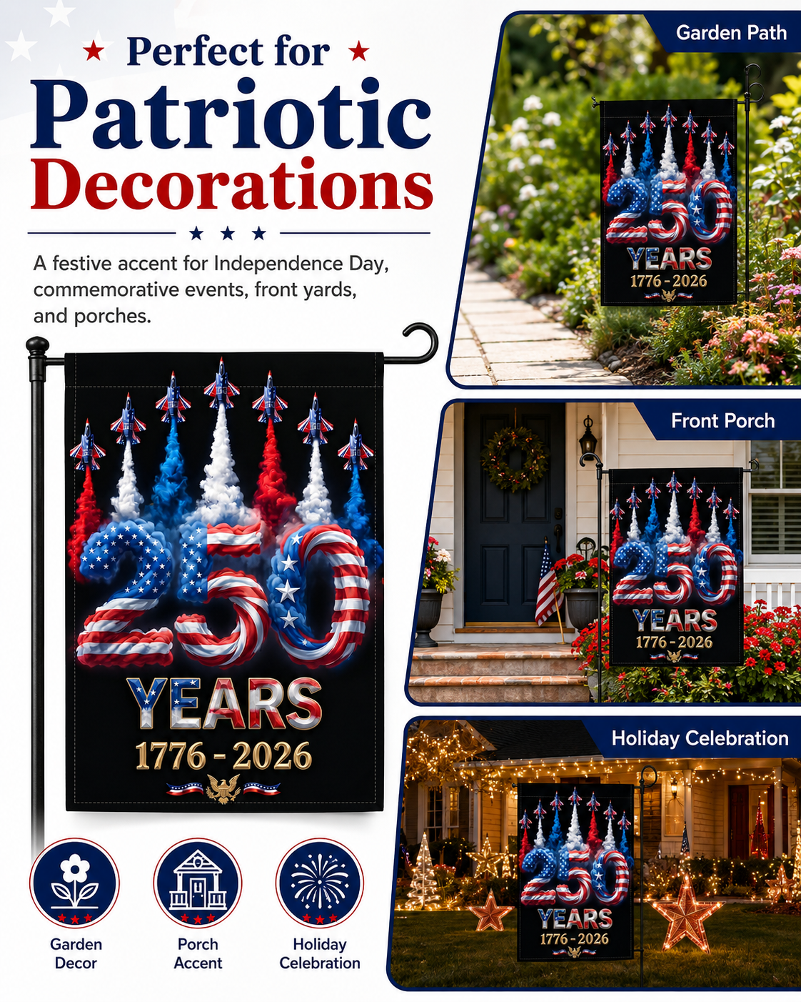 Patriotic 250th Anniversary Garden Flag – USA 1776-2026 Celebration