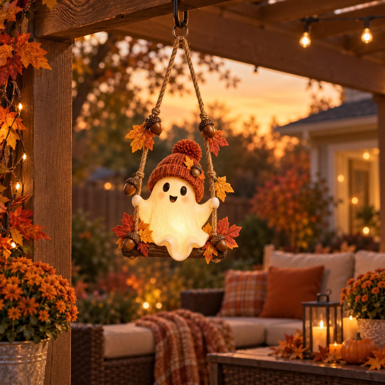 Lighted Fall Ghost Swing Hanging Decor🍂