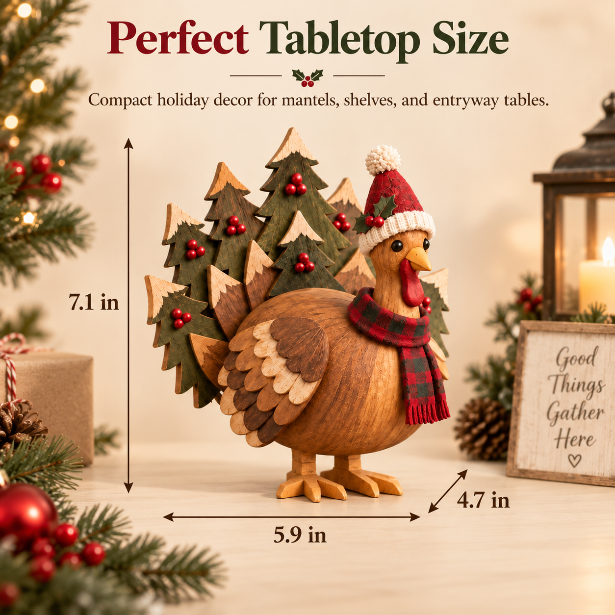 Rustic Wooden Christmas Turkey Figurine with Santa Hat🦃🎄