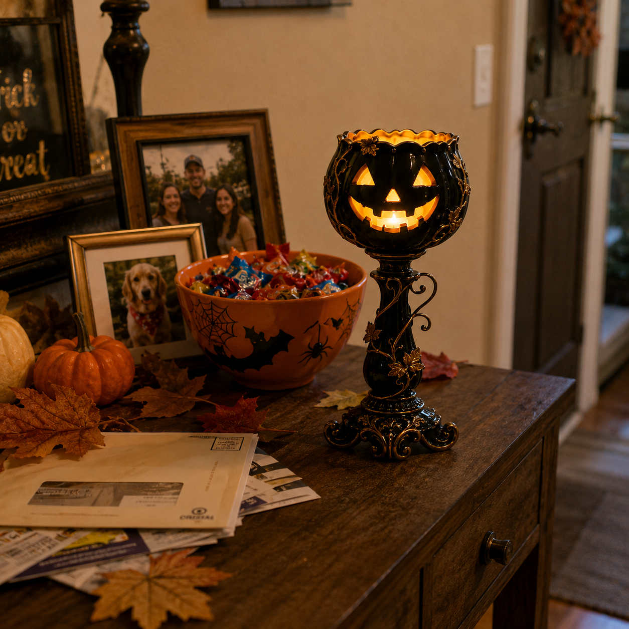 🎃 Elegant Black Pumpkin Candle Holder