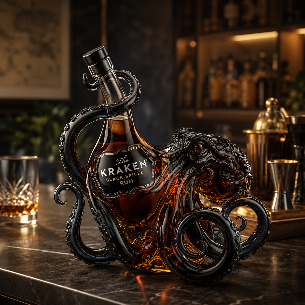 Decorative Octopus-Inspired Glass Liquor Bottle for Home Bar Display