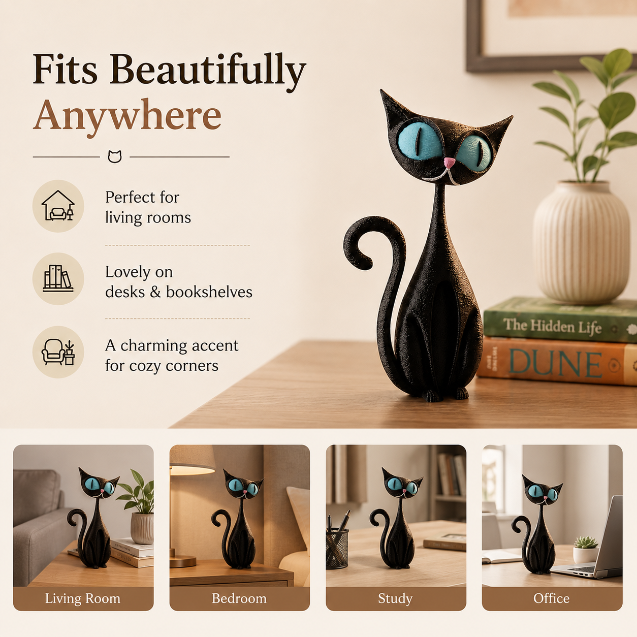 Whimsical Big-Eyed Black Cat Resin Figurine 🐈‍⬛✨