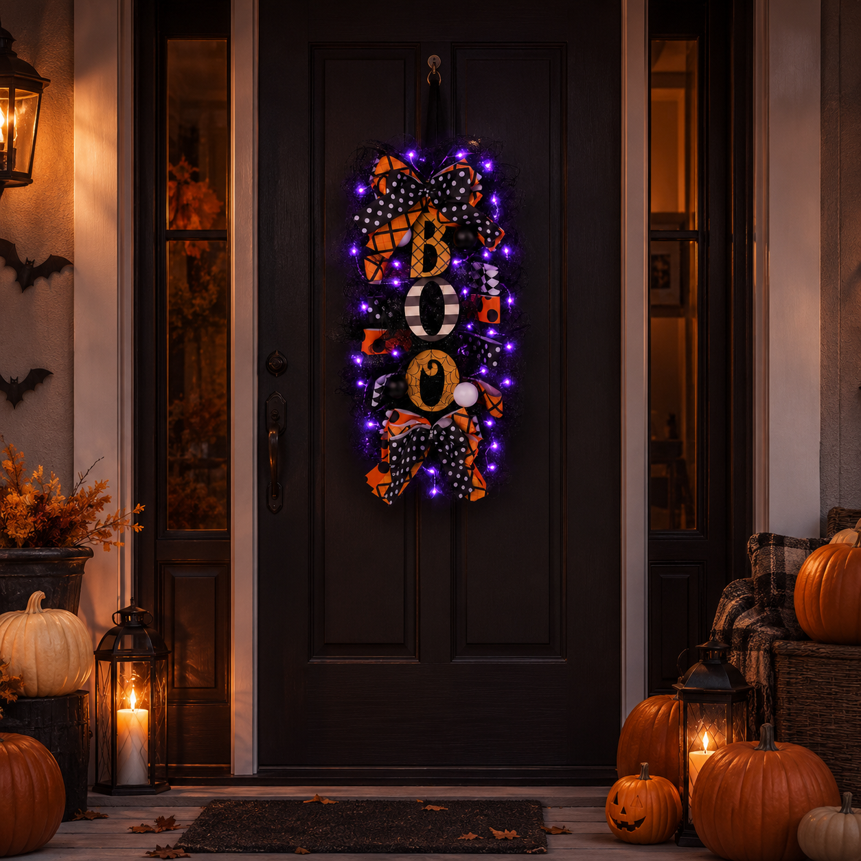 Lighted Halloween BOO Door Hanging Decoration with Purple Lights & Remote Control 💜