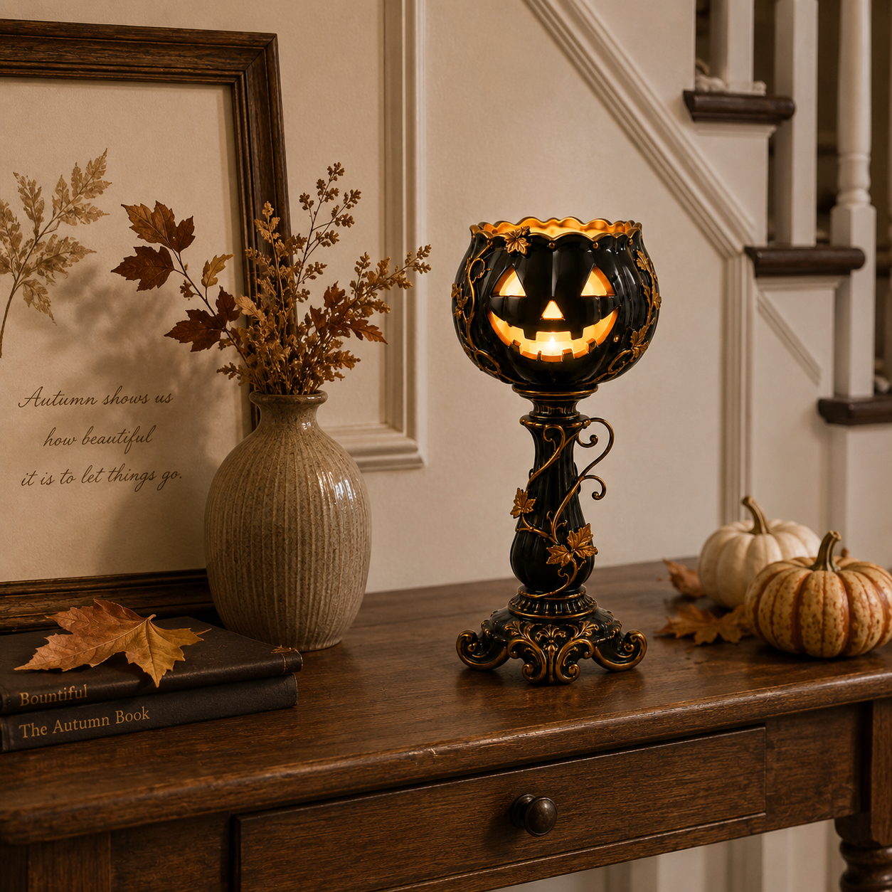 🎃 Elegant Black Pumpkin Candle Holder