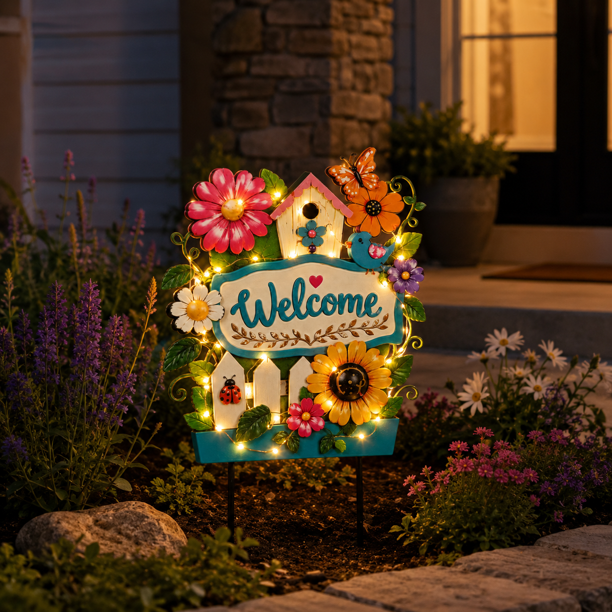 Welcome every guest with colorful flowers and a warm, inviting glow 🏡✨