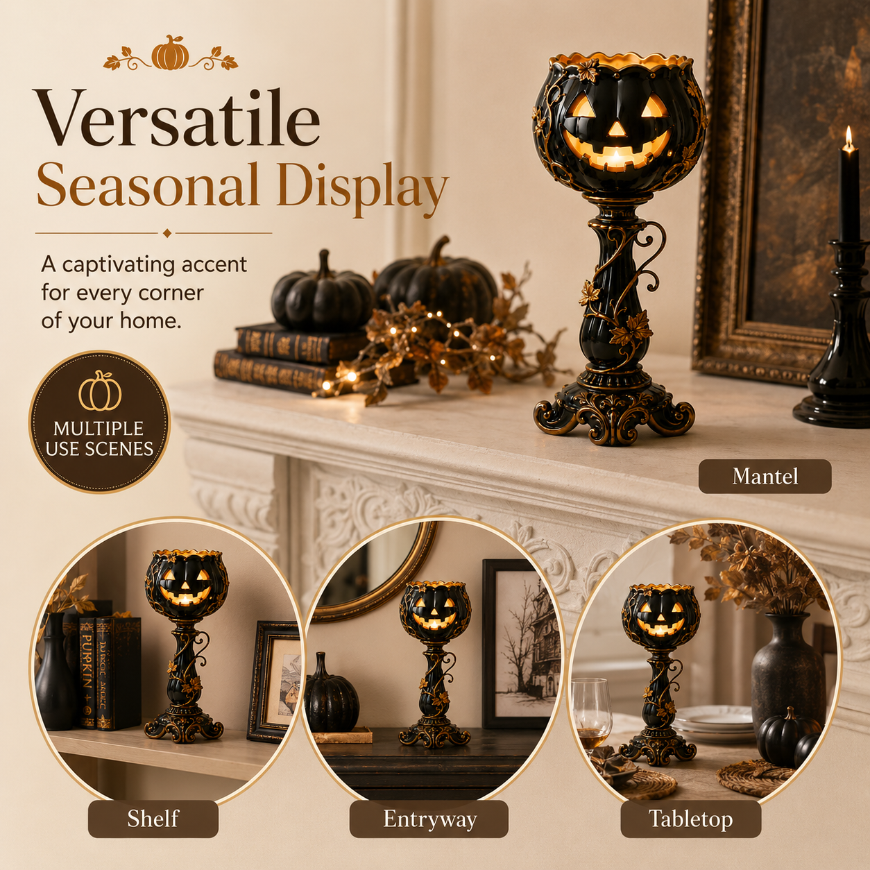 🎃 Elegant Black Pumpkin Candle Holder
