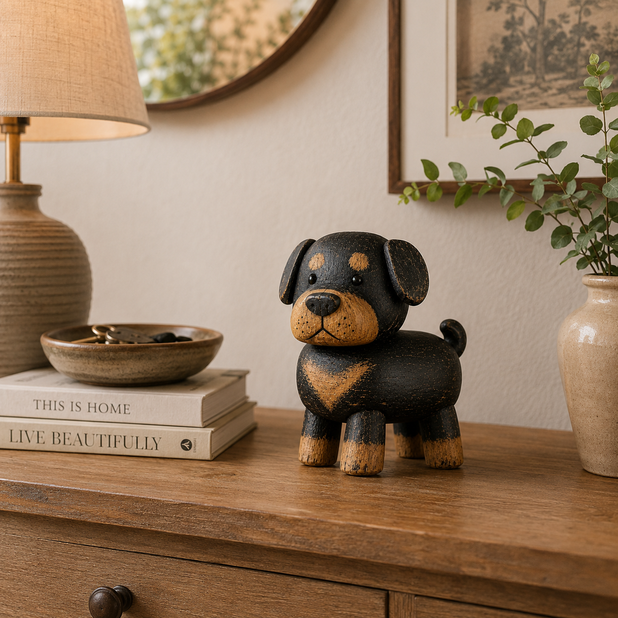 🐾 Rustic Wooden Rottweiler Figurine